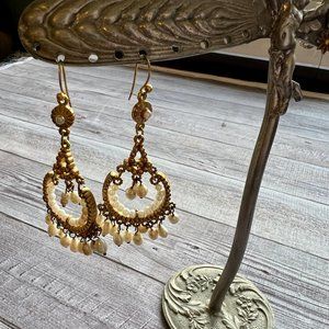 Chandelier Earrings Yellow Gold tone with Pearls